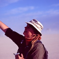 J.C. flying a kite out in the deep playa